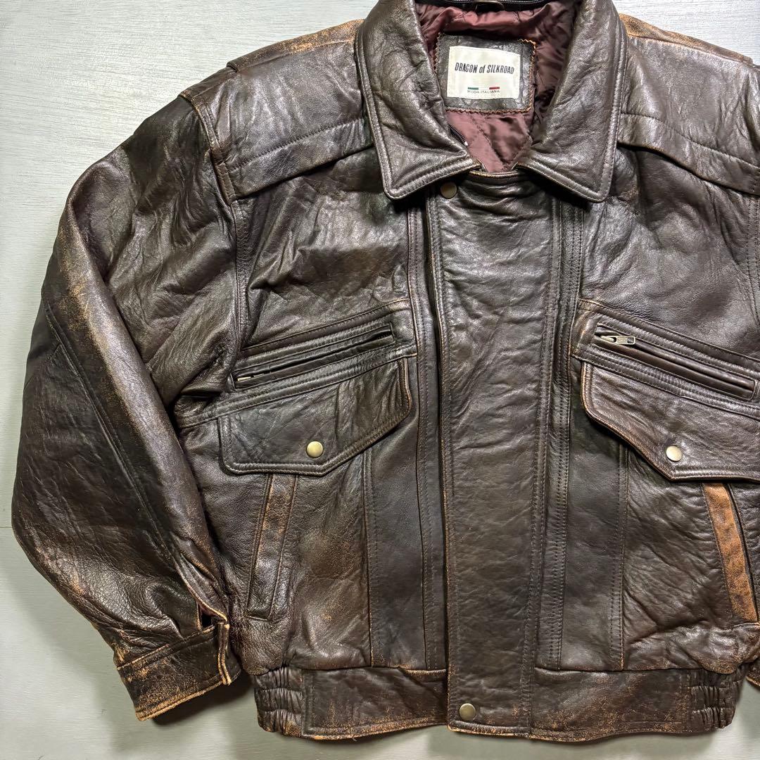 90's✨レザージャケット　A-2 羊革　ラムレザー　茶色　短丈　XL