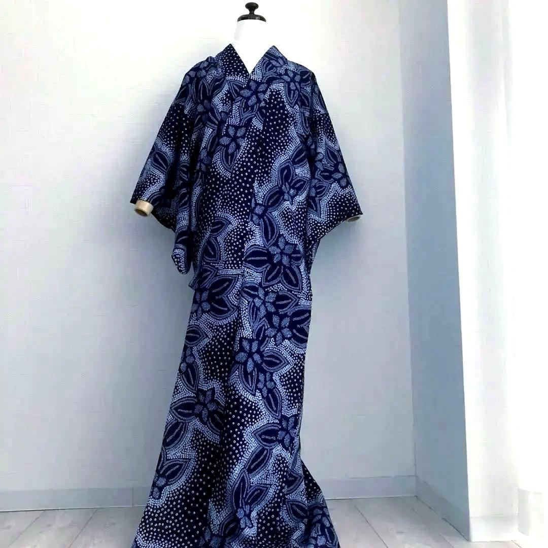 有松絞り　手縫い上質浴衣　濃紺　身丈159cm 未使用しつけ付　No.5-78