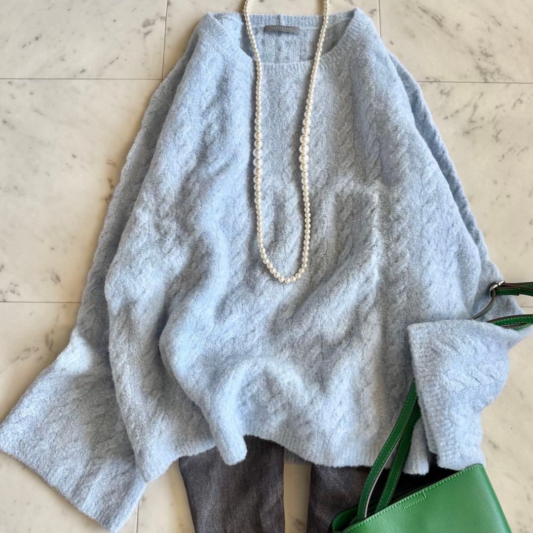 セオリーリュクス　ウール　ゆったり　ふんわり　長袖ニット　クルーネック　ブルー