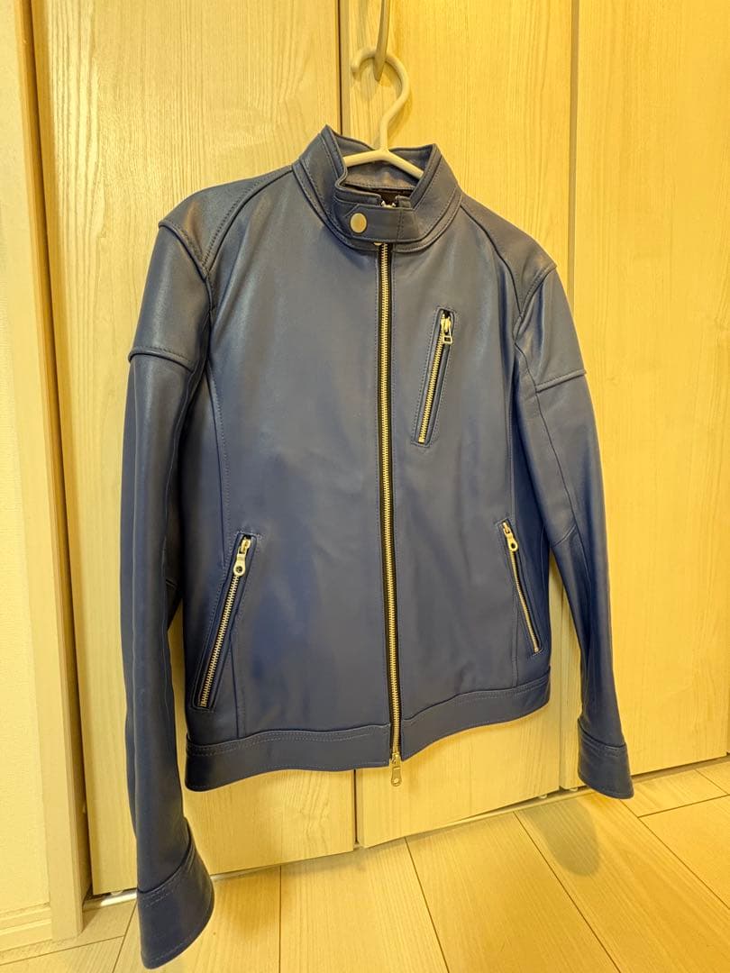 ブルー　レザー　ジャケット