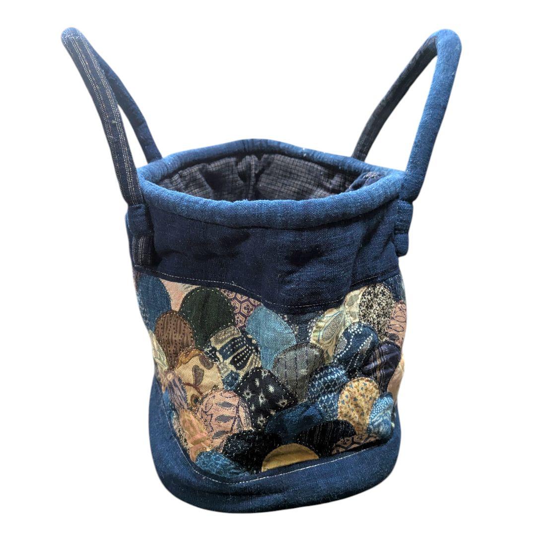 ハンドメイド 古布 パッチワーク トートバッグ 藍染 刺し子 クラムシェル