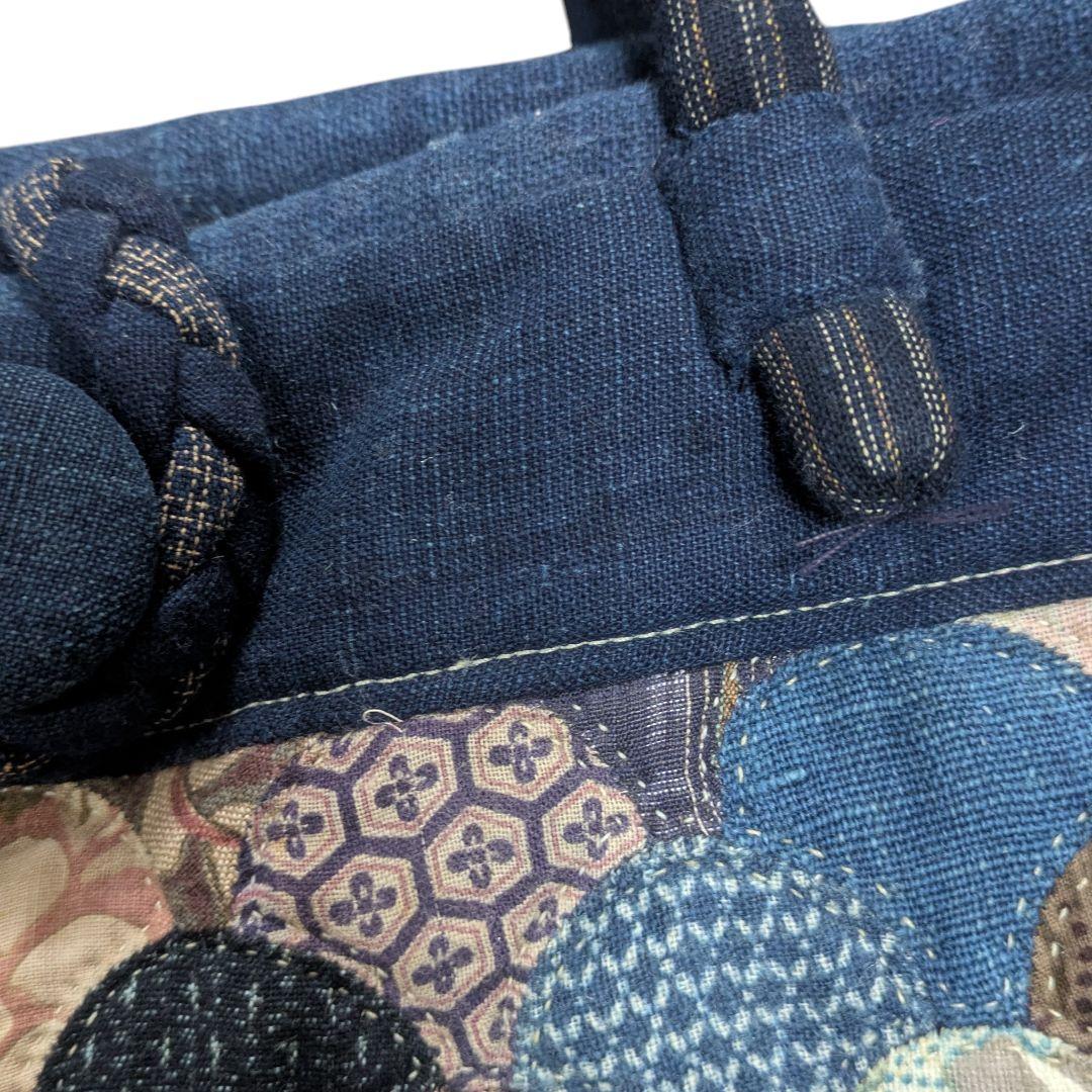 ハンドメイド 古布 パッチワーク トートバッグ 藍染 刺し子 クラムシェル