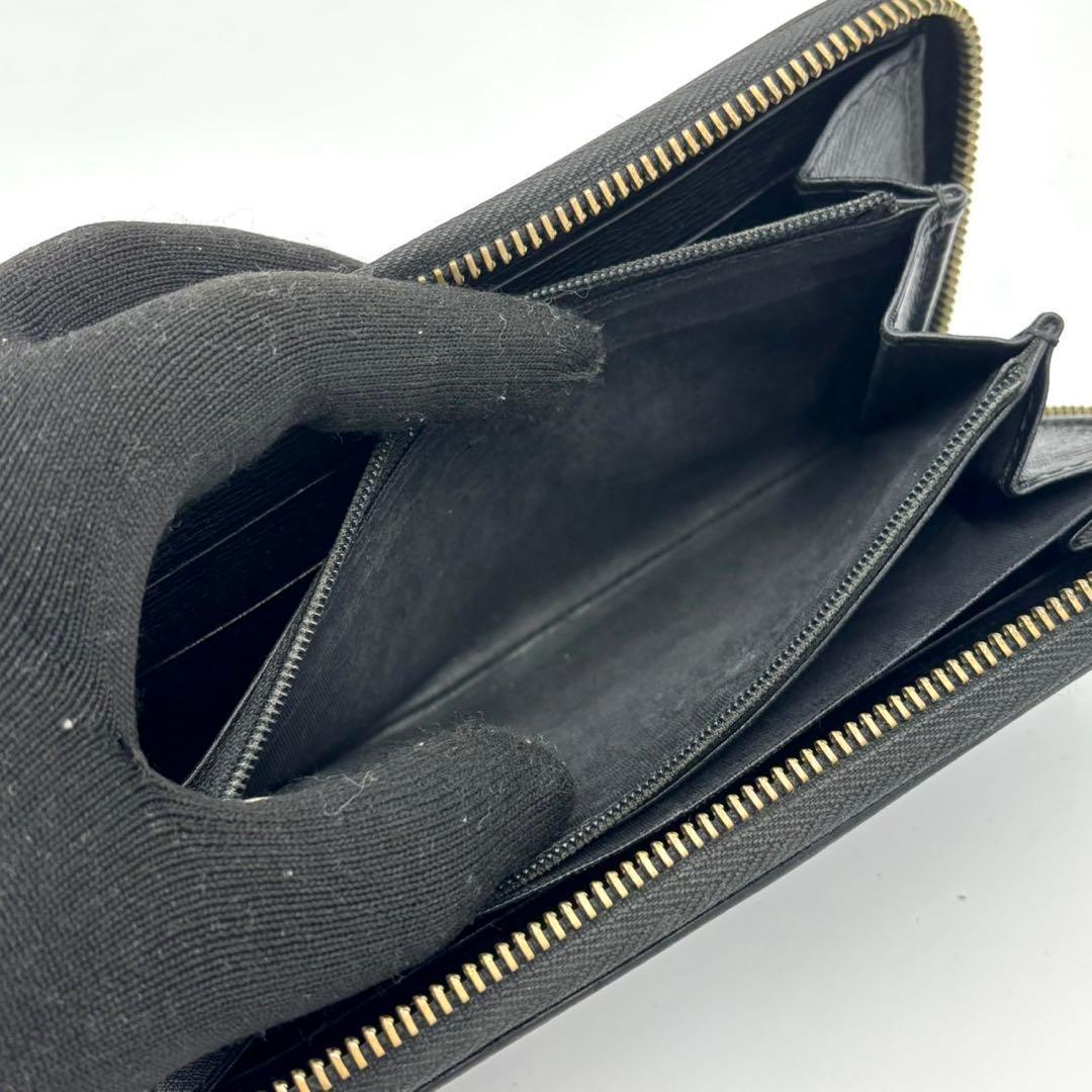 GUCCI グッチ 長財布 ラウンドジップ インターロッキング レザー ブラック