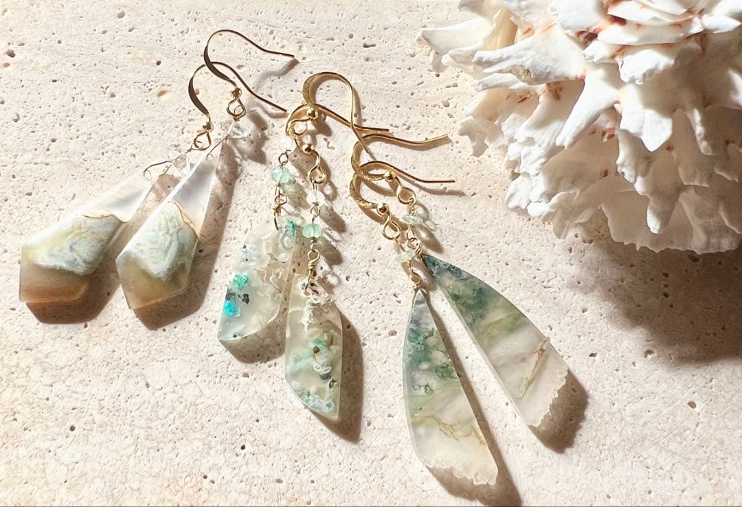 のほほん❤️オパライズドウッド　ハーキマー14kgfピアス