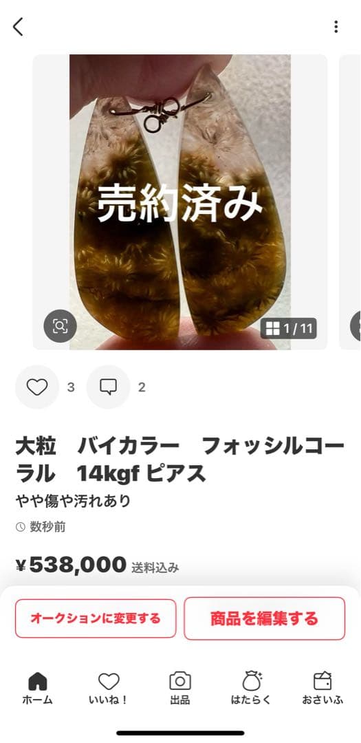 のほほん❤️オパライズドウッド　ハーキマー14kgfピアス