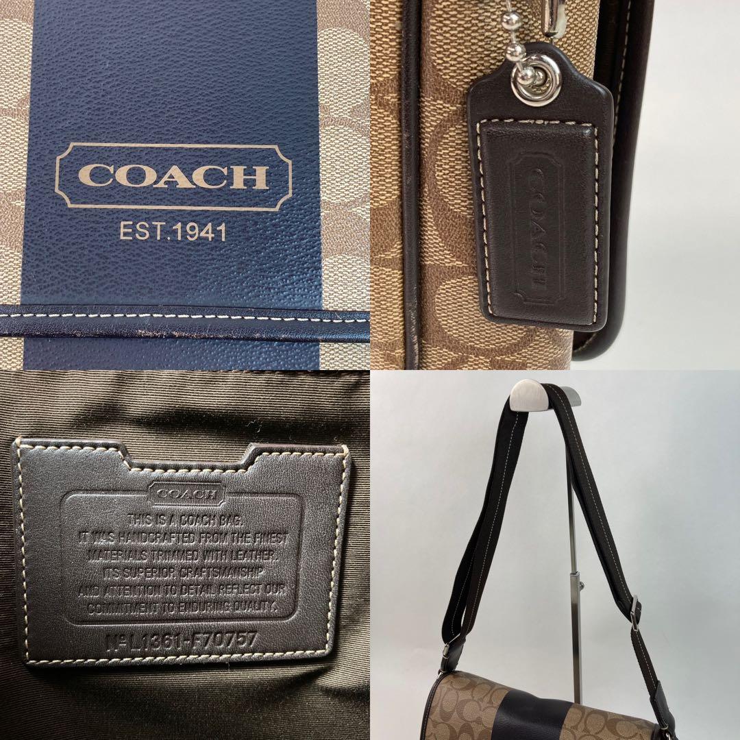 【美品・A4可】コーチ ショルダーバッグ ヘリテージ ストライプ マップバッグ
