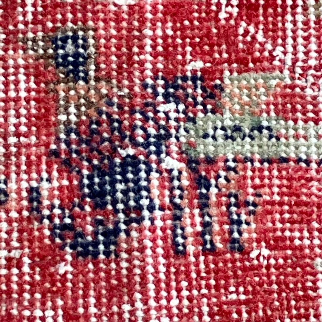 レア✳︎シャビーレッド　囲みコーラルオレンジ　フラワー　トルコヴィンテージラグ