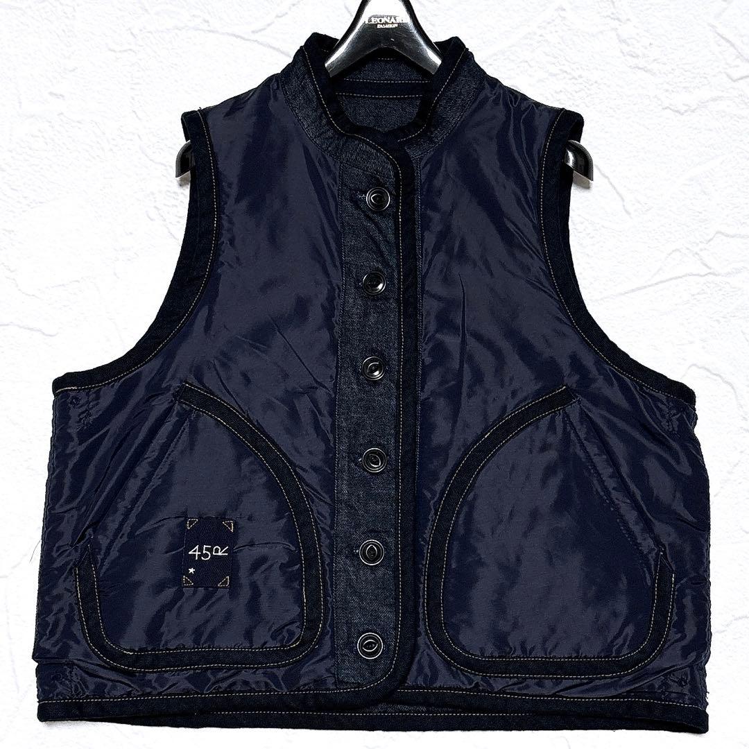 美品✨45R　45プチデニム×厚ナイロンの908キルトベスト　リバーシブル　中綿