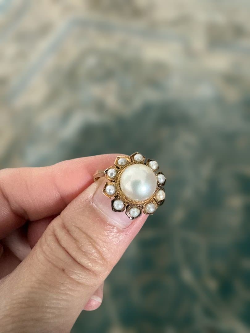 お花　フラワー　パール　リング　ヴィンテージ　アンティーク