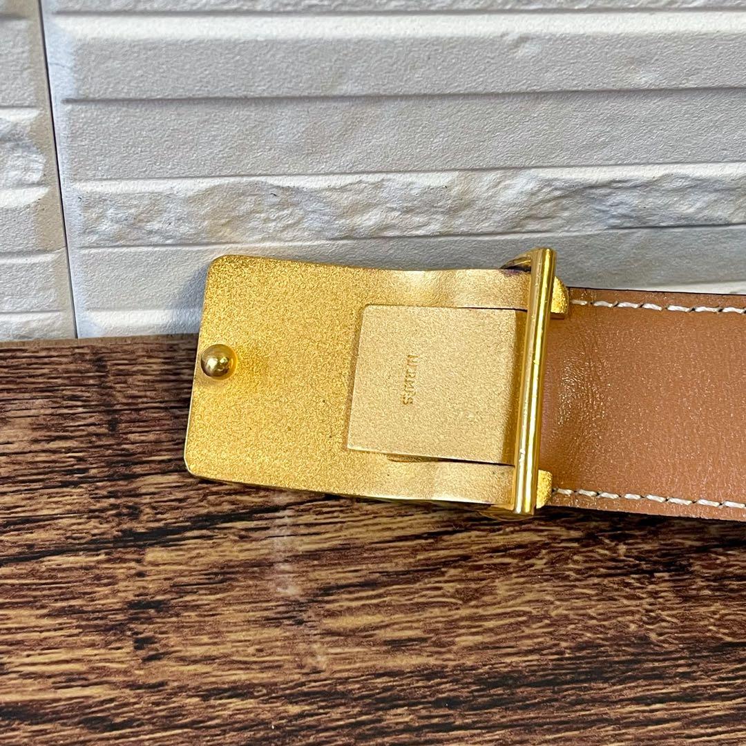 エルメス レザー 馬車金具 バックル ゴールド金具 ベルト ダークブラウン.