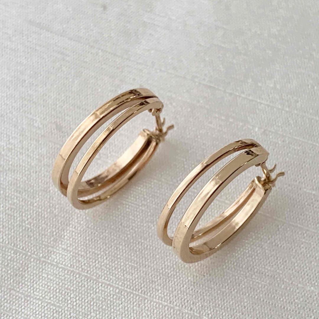 【10金 大きめ2連フープピアス 】イエローゴールド K10刻印入 日本製新品！