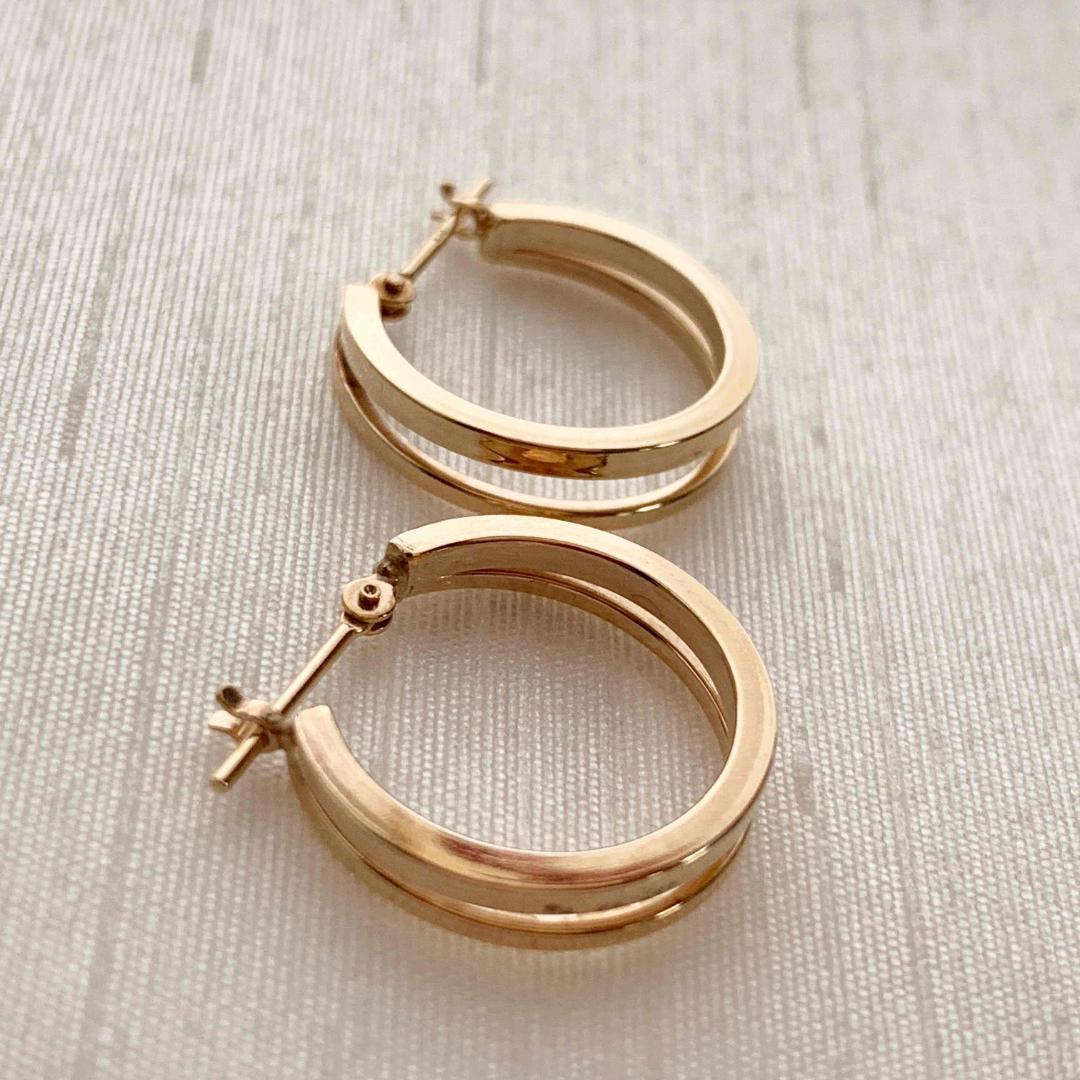 【10金 大きめ2連フープピアス 】イエローゴールド K10刻印入 日本製新品！