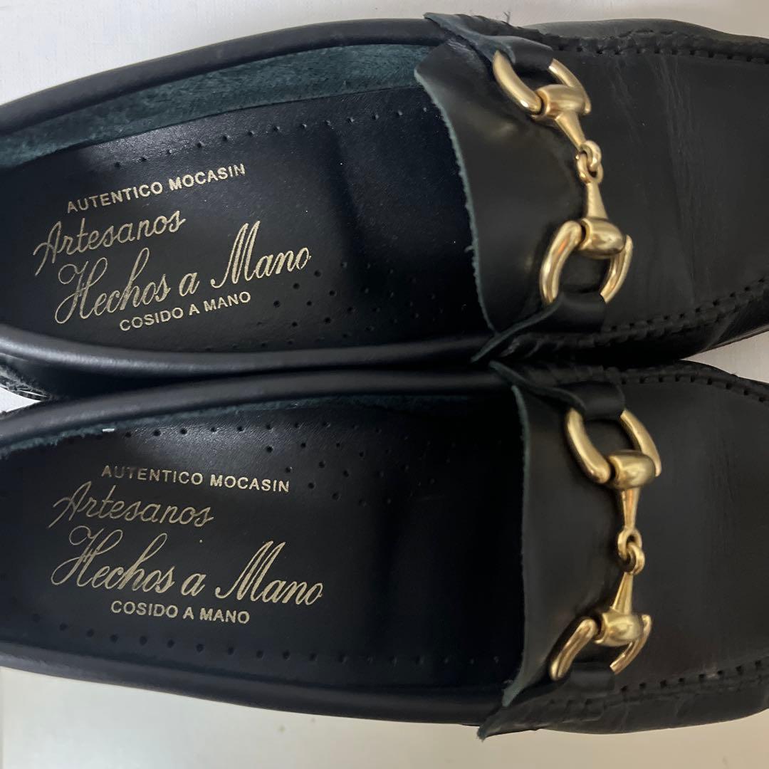 アルテサノスARTESANOSレザービットローファードレスシューズ37ブラック黒