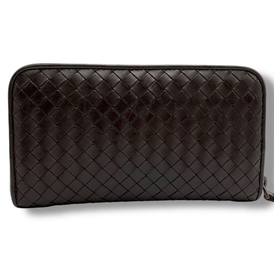美品✨ボッテガヴェネタ 長財布 ラウンドファスナー イントレチャート レザー 茶