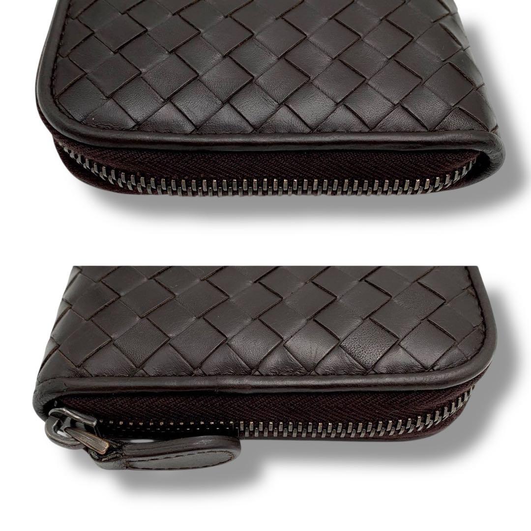 美品✨ボッテガヴェネタ 長財布 ラウンドファスナー イントレチャート レザー 茶