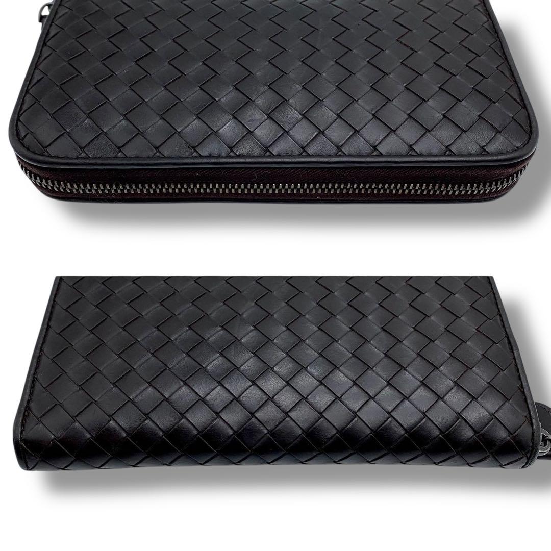 美品✨ボッテガヴェネタ 長財布 ラウンドファスナー イントレチャート レザー 茶