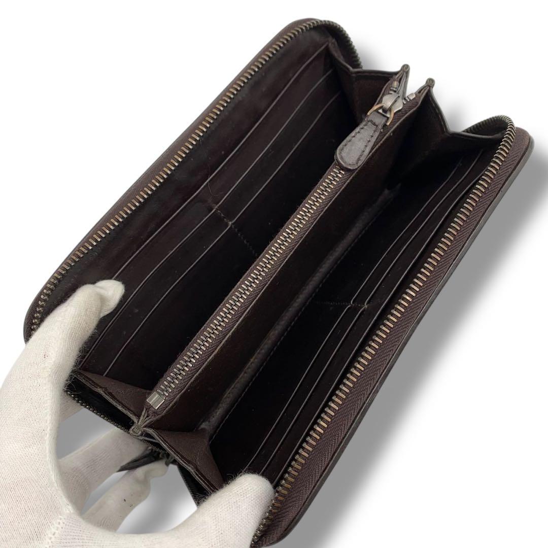 美品✨ボッテガヴェネタ 長財布 ラウンドファスナー イントレチャート レザー 茶