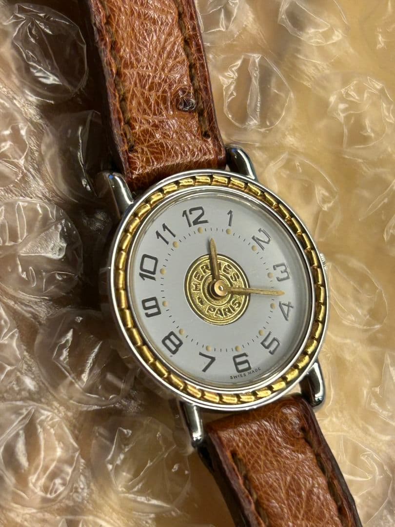 稼働 エルメス セリエ 純正ベルト　ホワイトレディース腕時計 オーストリッチ