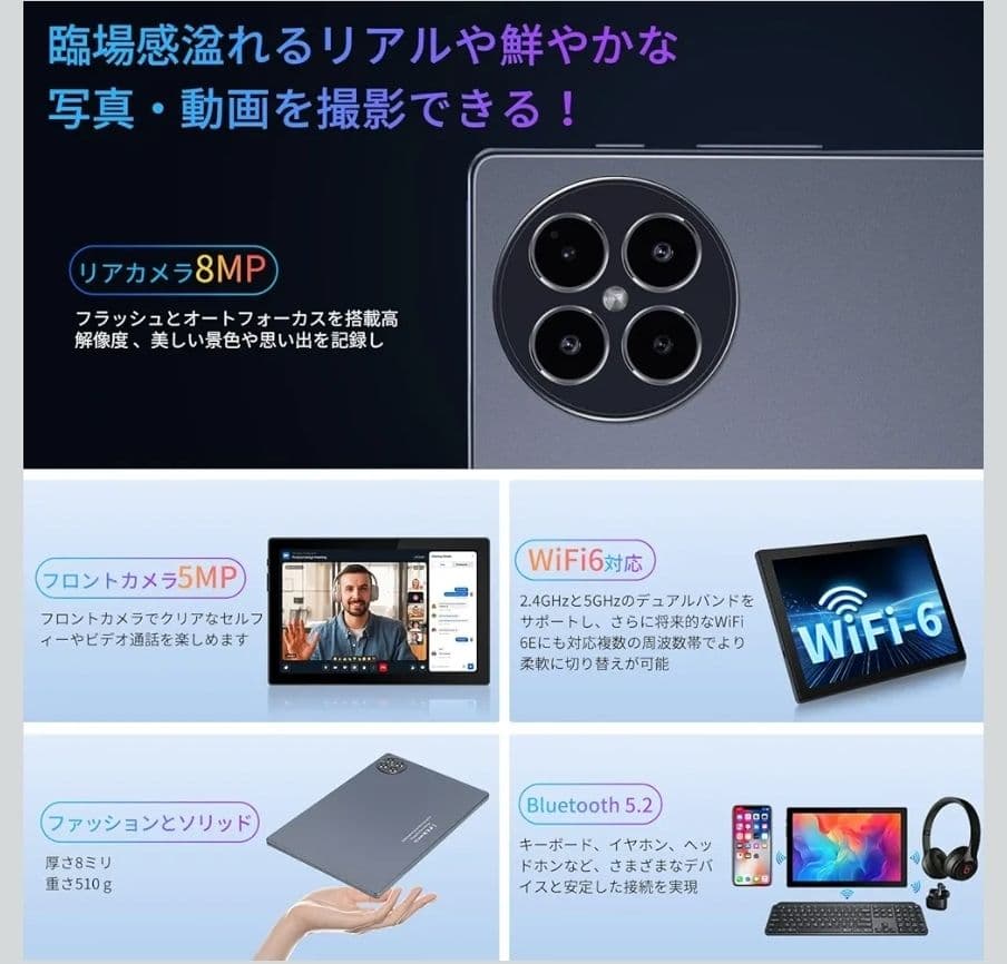 2025 タブレット 10インチ 8000mAh 20GB+128GB+2TB拡