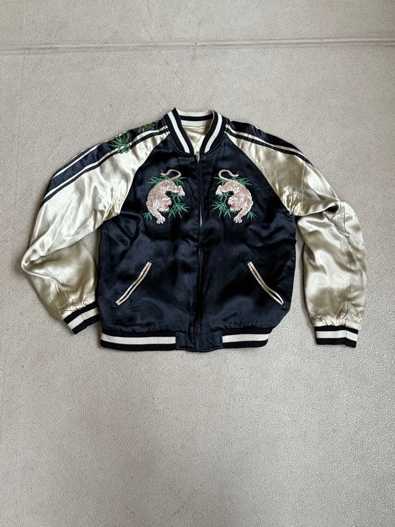 花旅楽団 スカジャン レーヨン100% リバーシブル 白虎　Mサイズ