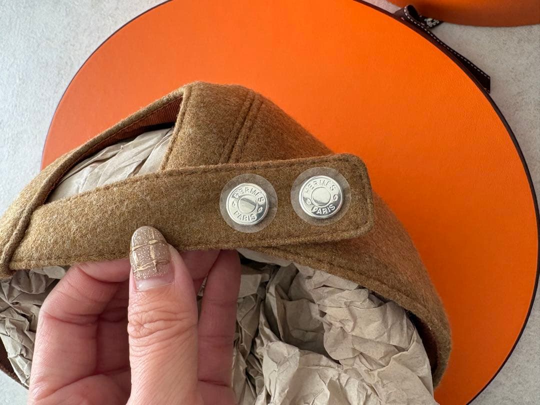 エルメス キャップ 帽子 セレナ ブラウン ゴールド ウール 58 レディース