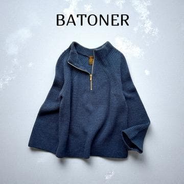 極美品　バトナー ニットプルオーバー ハーフジップ SHARE PARK 紺