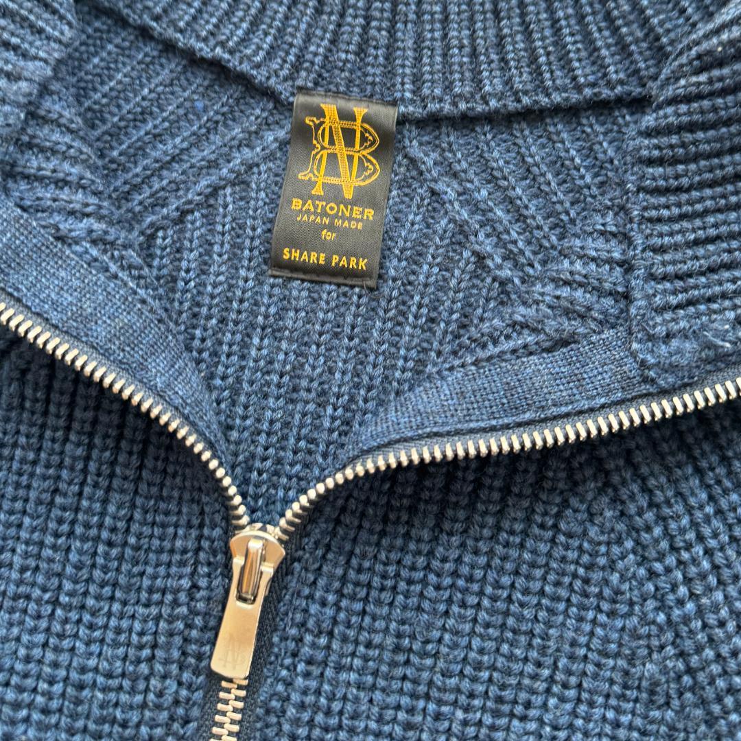 極美品　バトナー ニットプルオーバー ハーフジップ SHARE PARK 紺