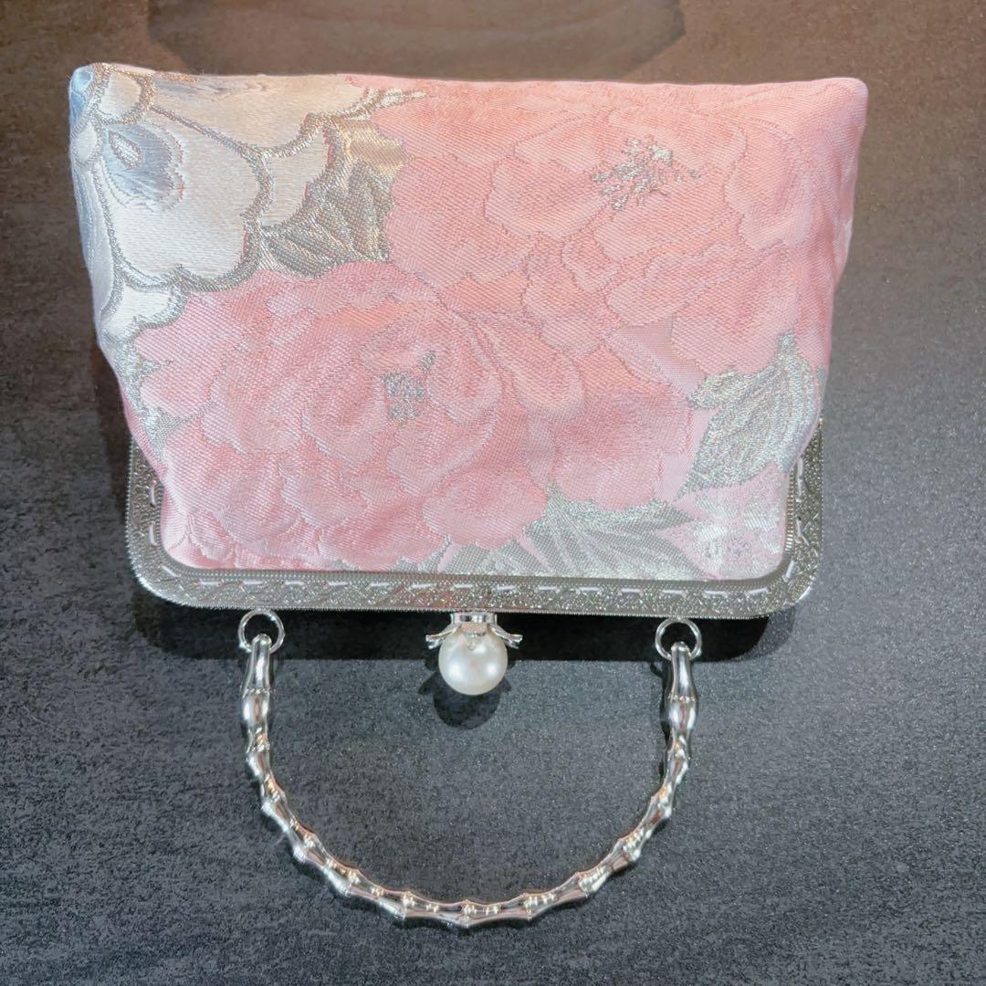 1点物！大玉パール高級西陣織　帯地バッグ