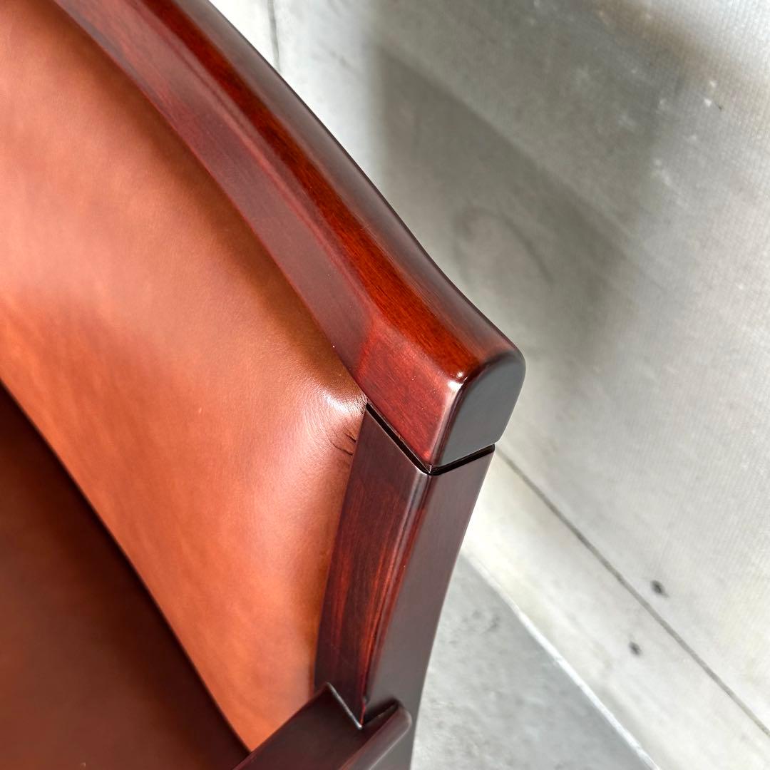 ★1980年代★ morishigeオリーブ印 アームチェア 本革 国産高級家具