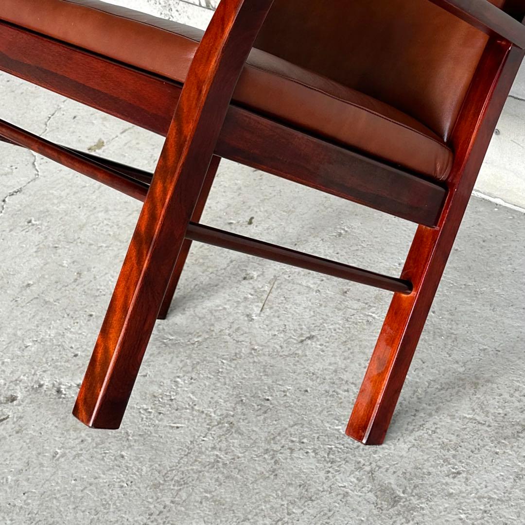 ★1980年代★ morishigeオリーブ印 アームチェア 本革 国産高級家具