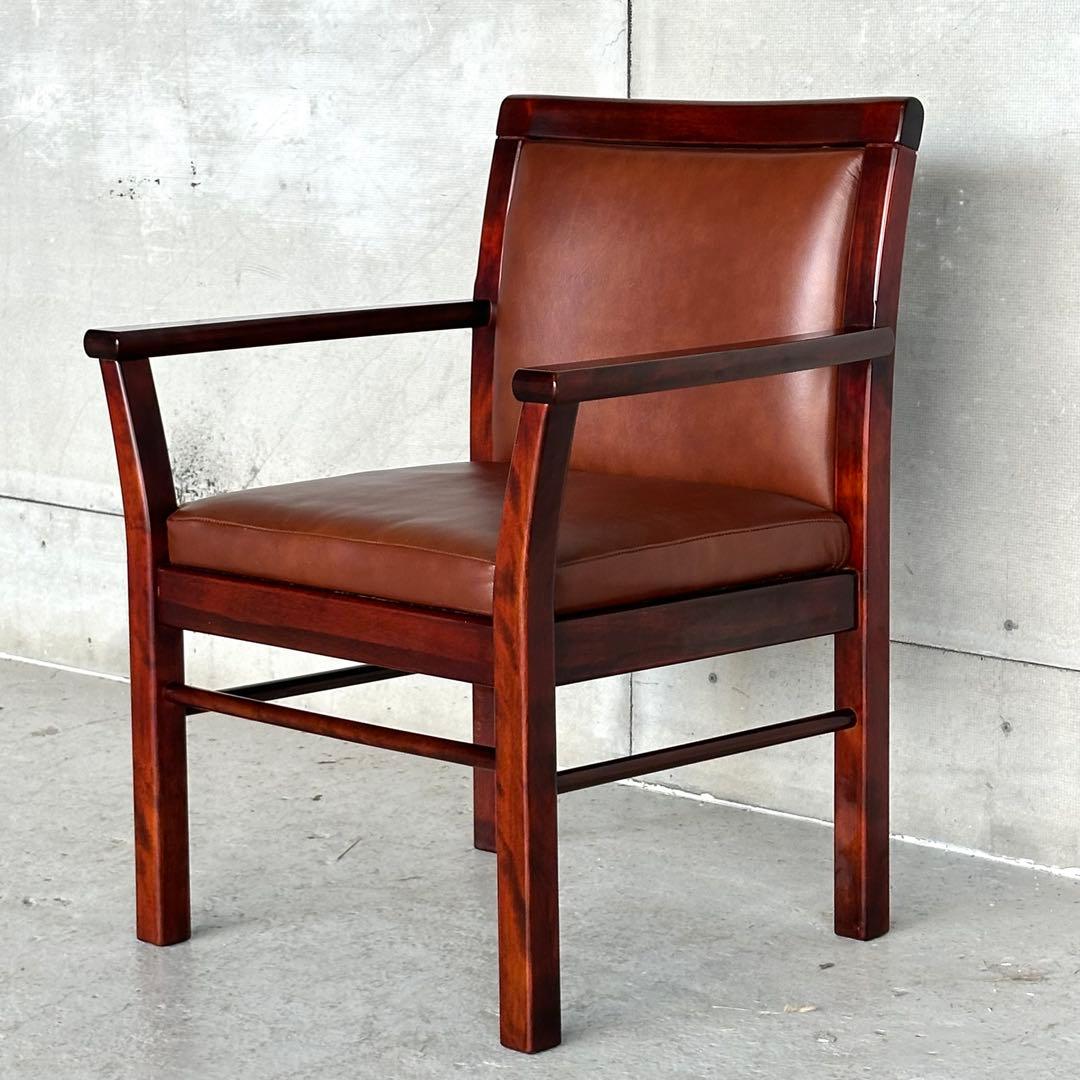 ★1980年代★ morishigeオリーブ印 アームチェア 本革 国産高級家具