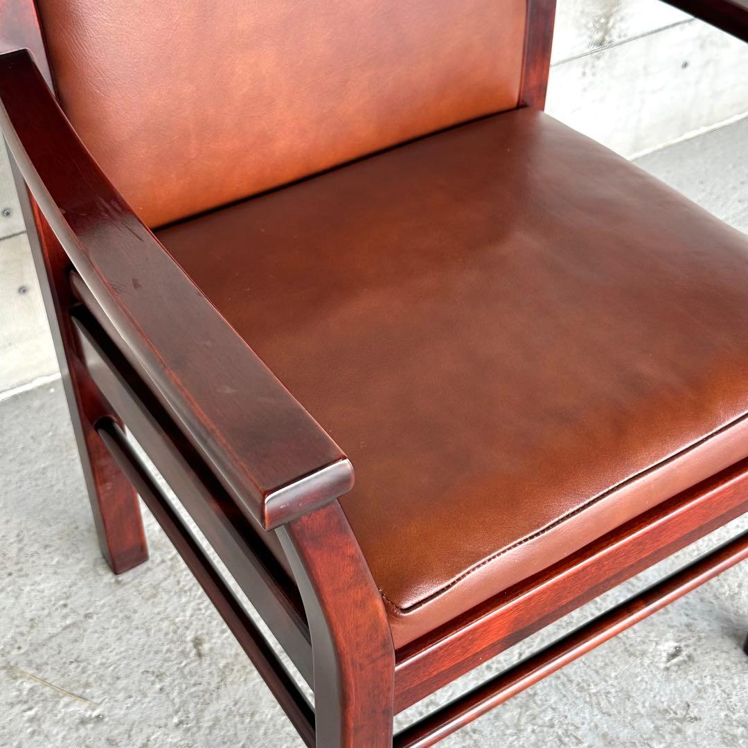 ★1980年代★ morishigeオリーブ印 アームチェア 本革 国産高級家具