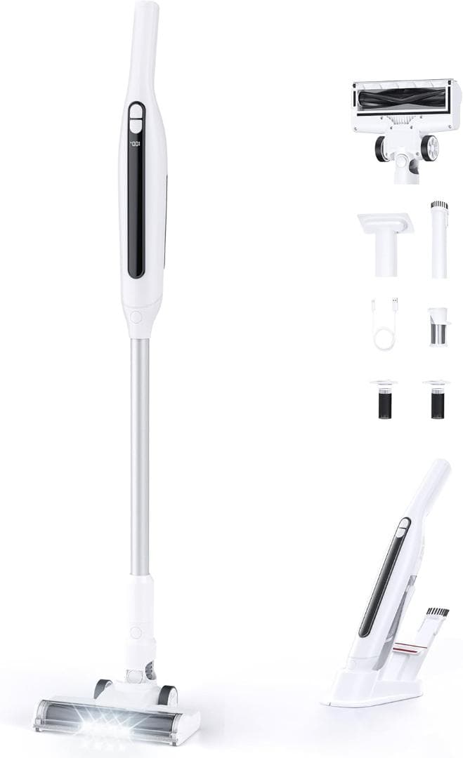 55KPa超強力吸引&自立式&LEDライト付き&超軽量 スティック クリーナー