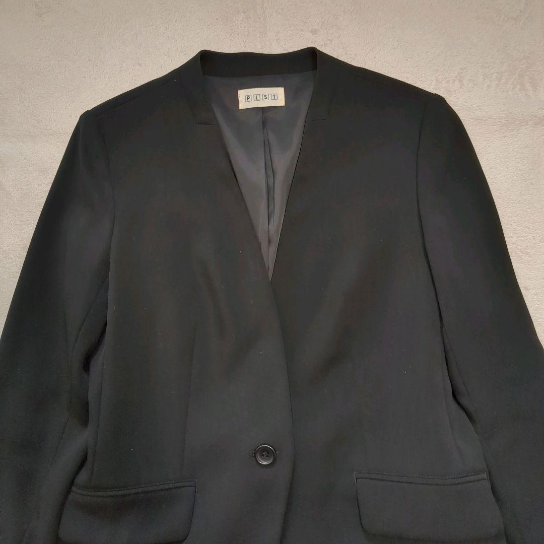 美品 プラステ パンツスーツ セットアップ ノーカラー 洗える ブラック 36