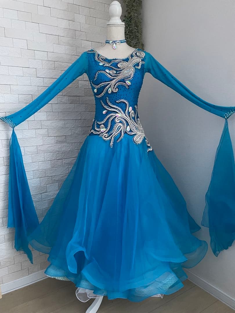 社交ダンス　スタンダードドレス⭐️ブルーM