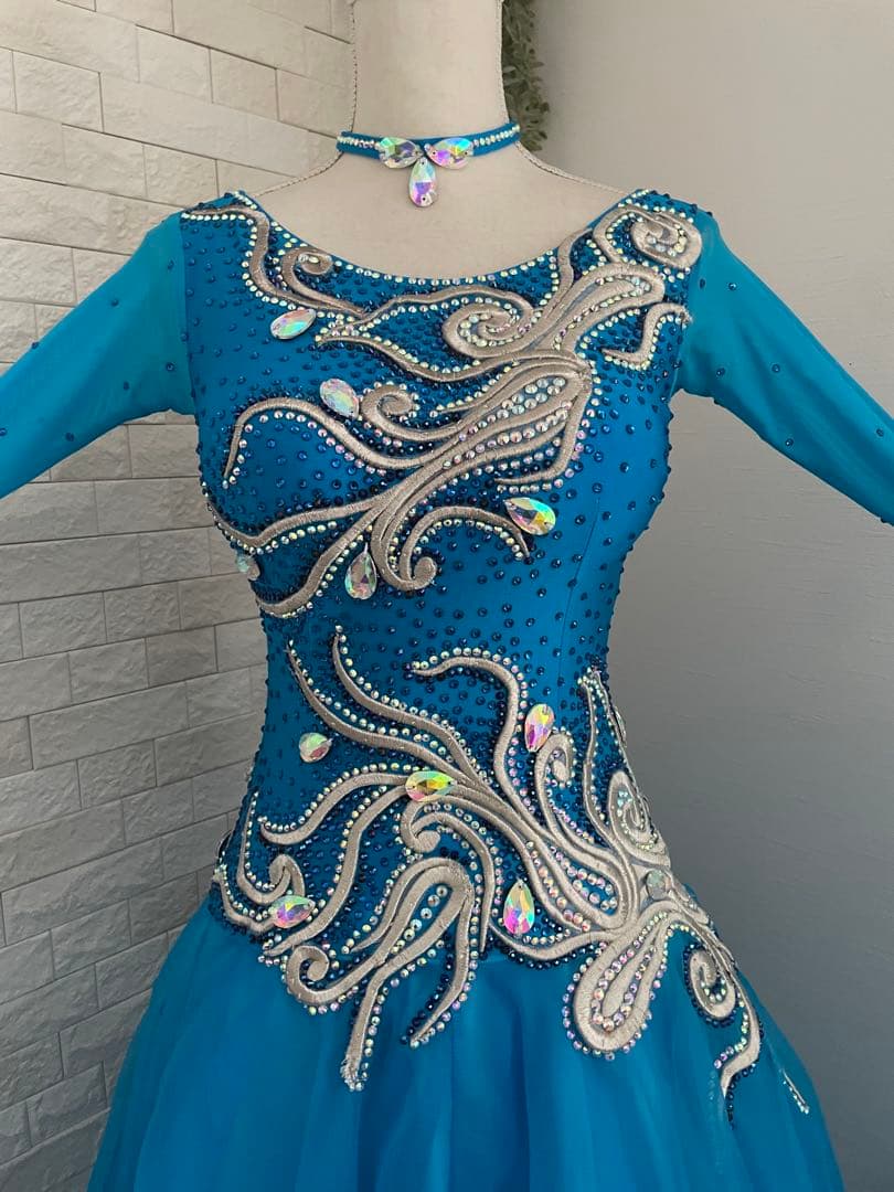 社交ダンス　スタンダードドレス⭐️ブルーM