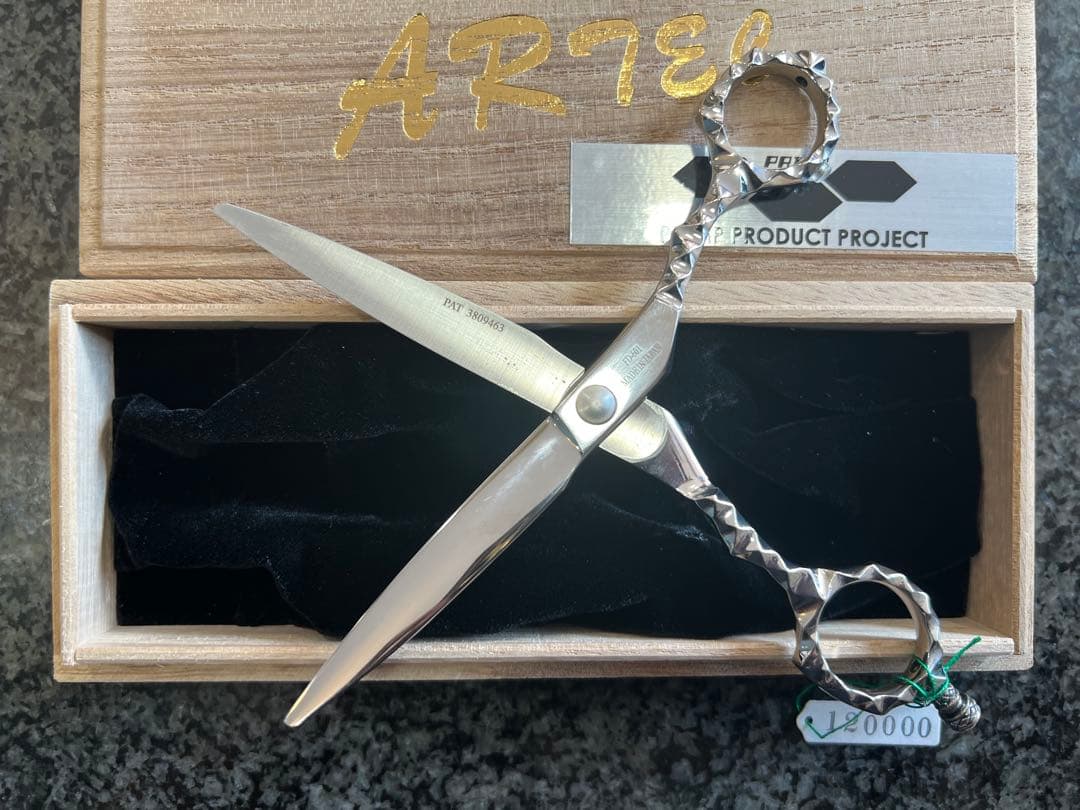 ARTEC プロ用ステンレス シザー 、インカローズ装飾、木製ボックス付き