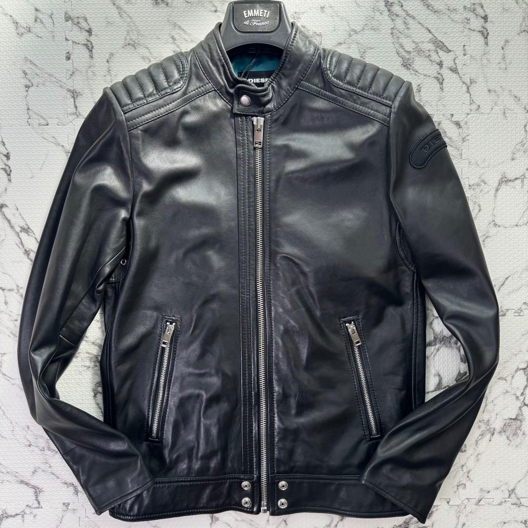 タグ付き美品◎ディーゼル　シングルライダースジャケット　シープスキン　ブラック