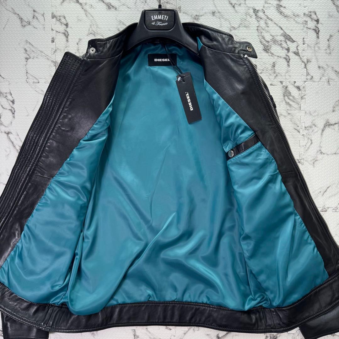 タグ付き美品◎ディーゼル　シングルライダースジャケット　シープスキン　ブラック