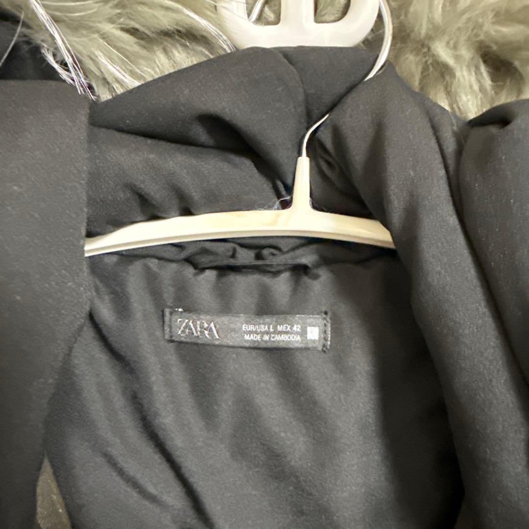 ZARA ファー付きジャケット グレー L 短丈 Y2K フード取外し可