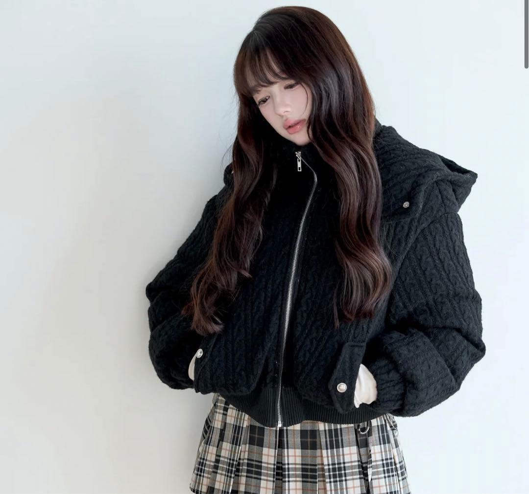 BunnyLis ケーブルニットキルティングジャケット ブラック