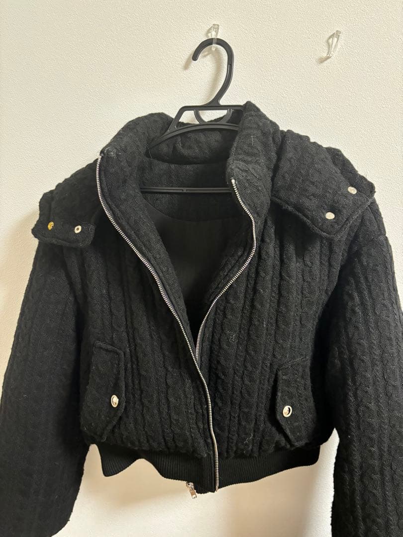 BunnyLis ケーブルニットキルティングジャケット ブラック