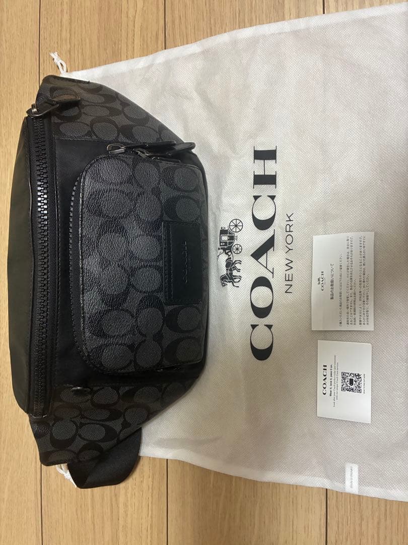 美品 COACH ボディバッグ C3765 シグネイチャー ブラック レザー