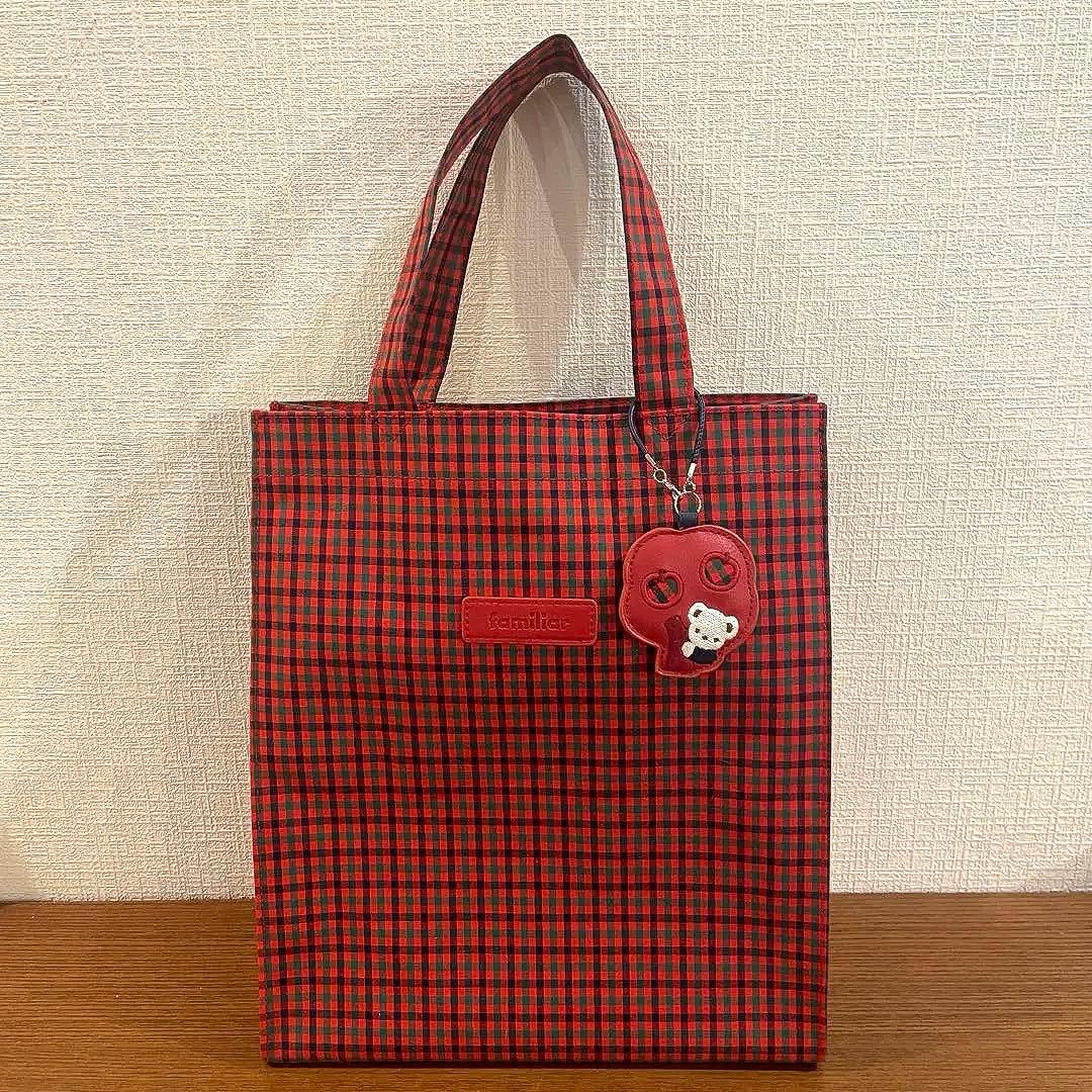 familiar ファミリア 赤黒チェック トートバッグ大