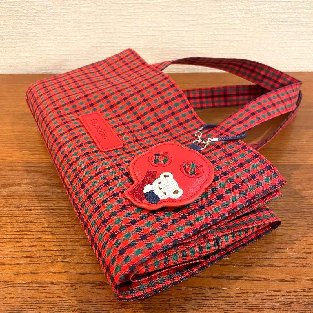 familiar ファミリア 赤黒チェック トートバッグ大