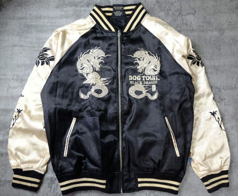 ドッグタウン✨スカジャンドラゴン 黒龍 ドクロ L 刺繍 DOG TOWN