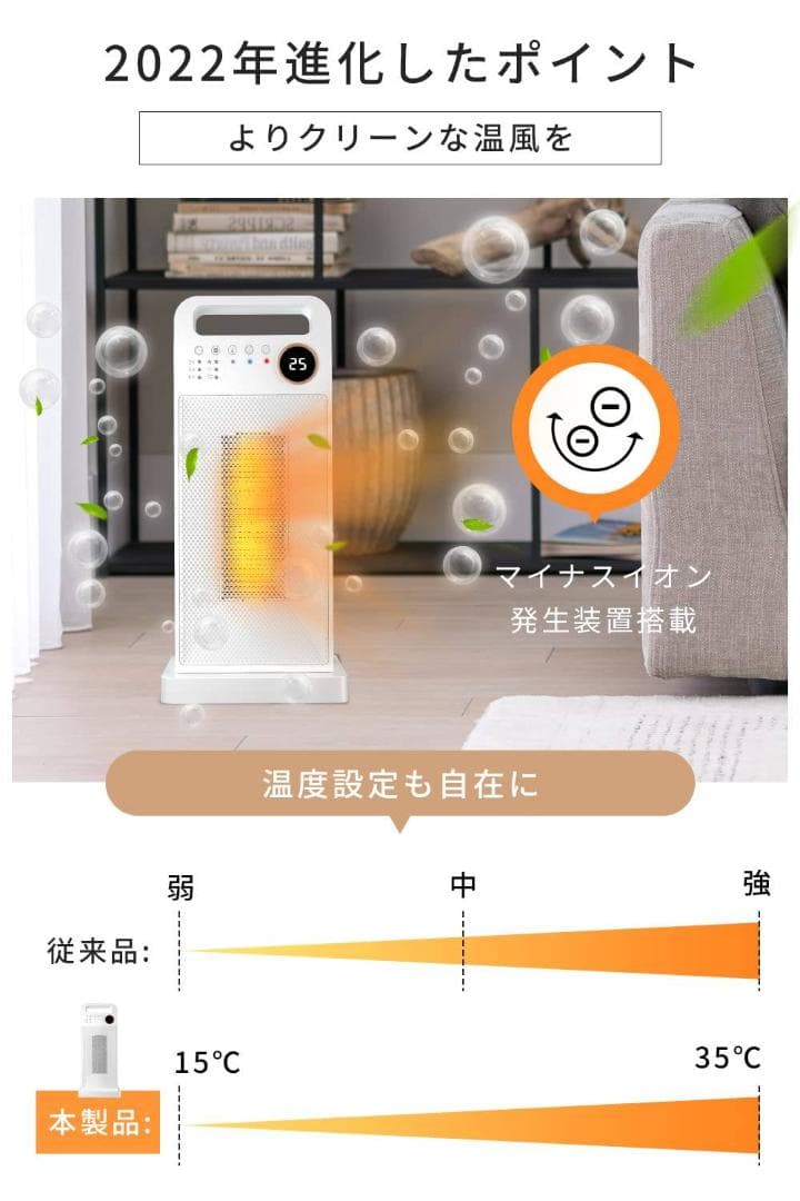 タイマー / 小型セラミックヒーター / 速暖 / 静音 / リモコン付き