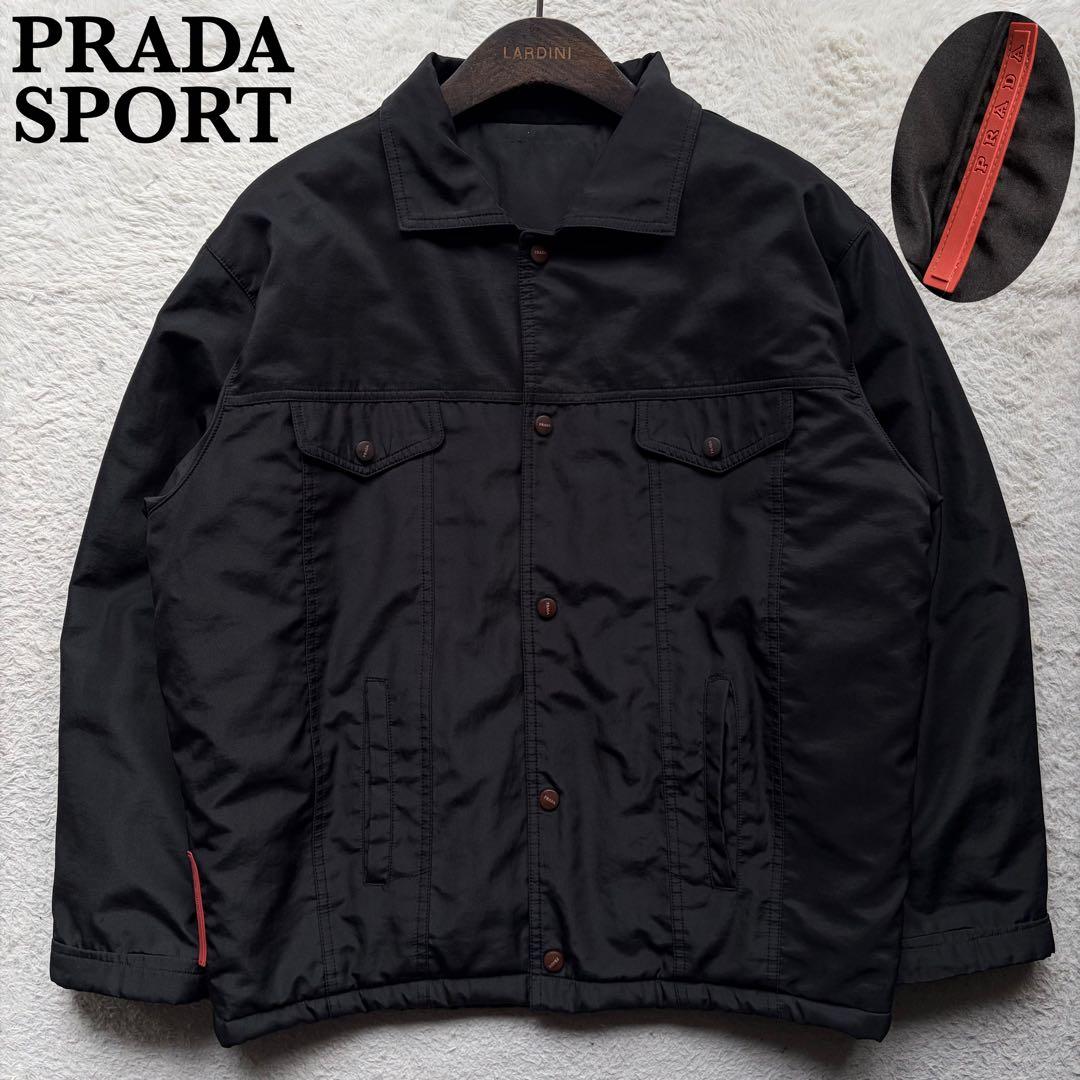 【美品】プラダスポーツ 中綿ジャケット トラッカー型 ロゴラバータグ 黒 XL