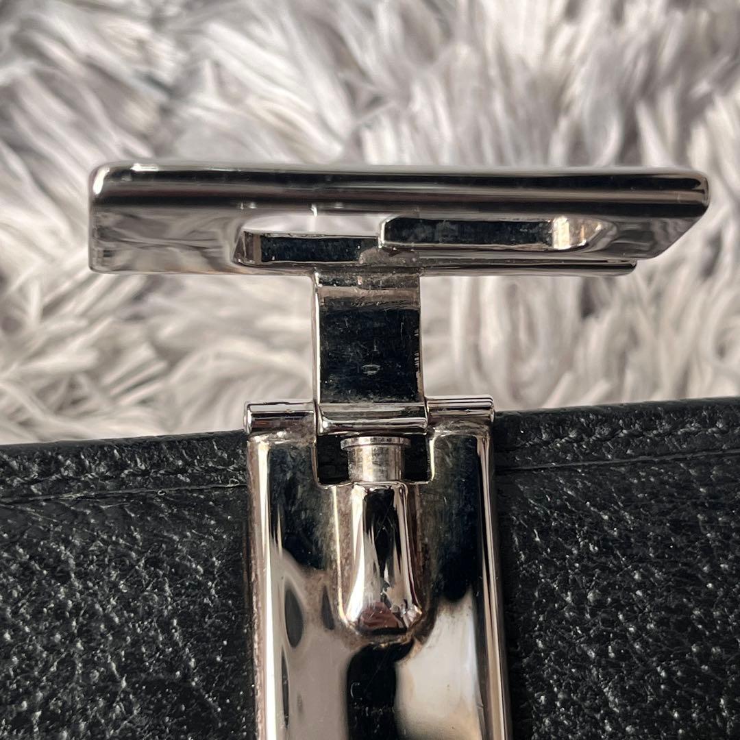 美品✨GUCCI G金具フラップ　レザー　ブラック　長財布　シルバーロゴ　メンズ