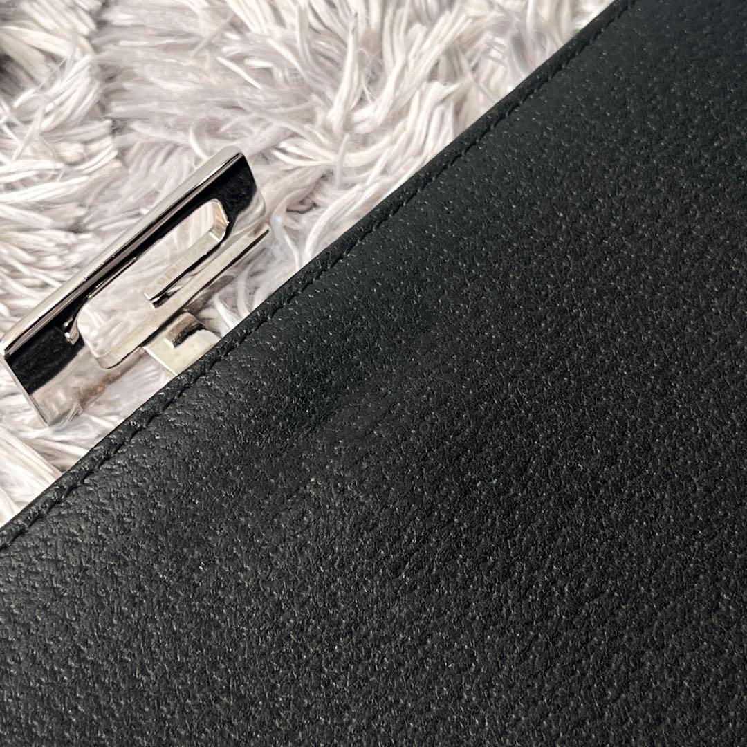 美品✨GUCCI G金具フラップ　レザー　ブラック　長財布　シルバーロゴ　メンズ